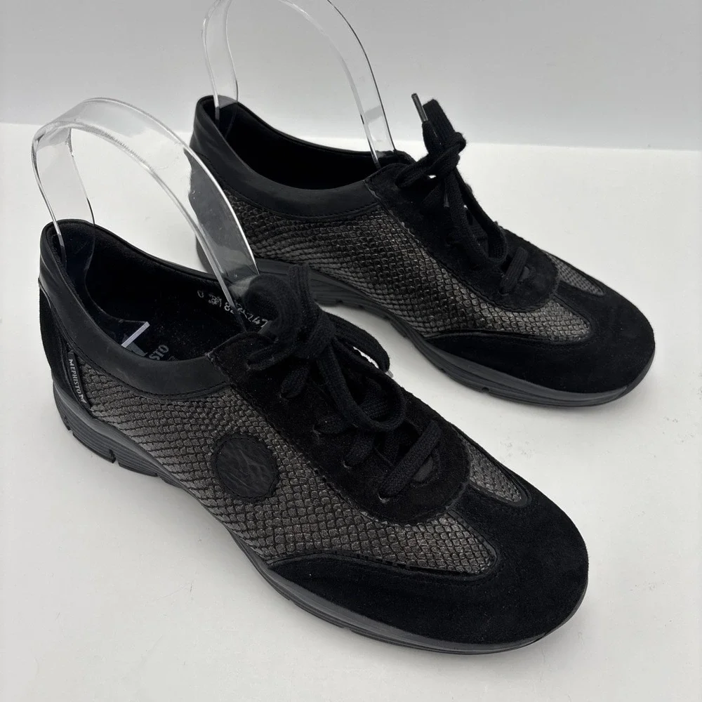 Mephisto Yael Runoff Air Jet System Walking Shoe Sneaker Black Leather Suede 7.5